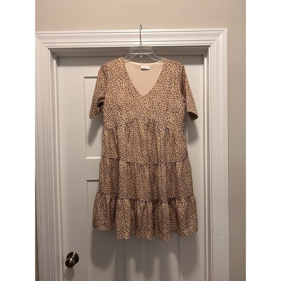 Pink Lily Women's Short Sleeve Dress Size medium Cheetah Leopard Print Ruffles - Picture 1 of 7